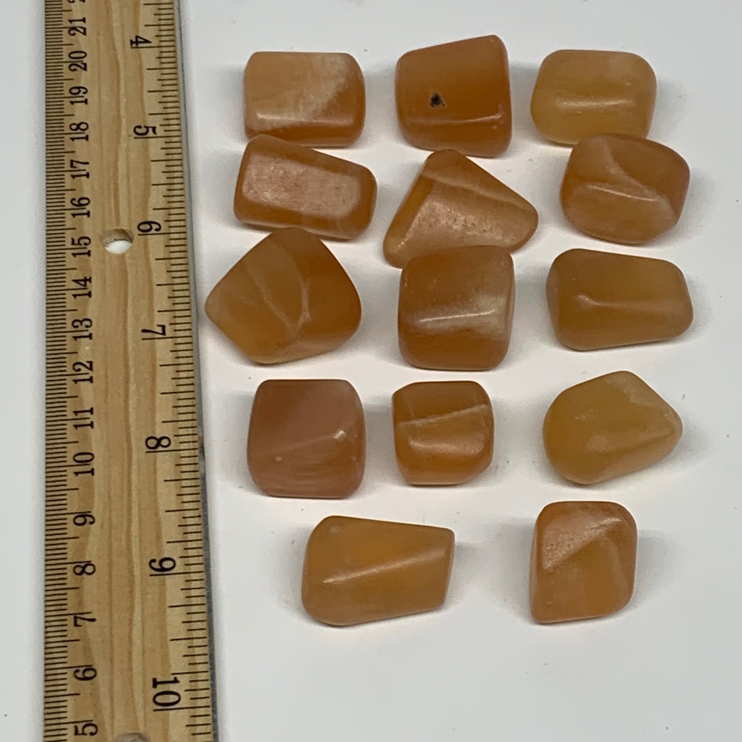 156.9g, 0.7"-1.1", 14pcs, Honey Calcite Tumbled Stones @Afghanistan, B26739