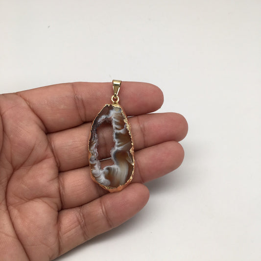 29 cts Agate Druzy Slice Geode Pendant Electroplated Gold Plated @Brazil, C919 - watangem.com