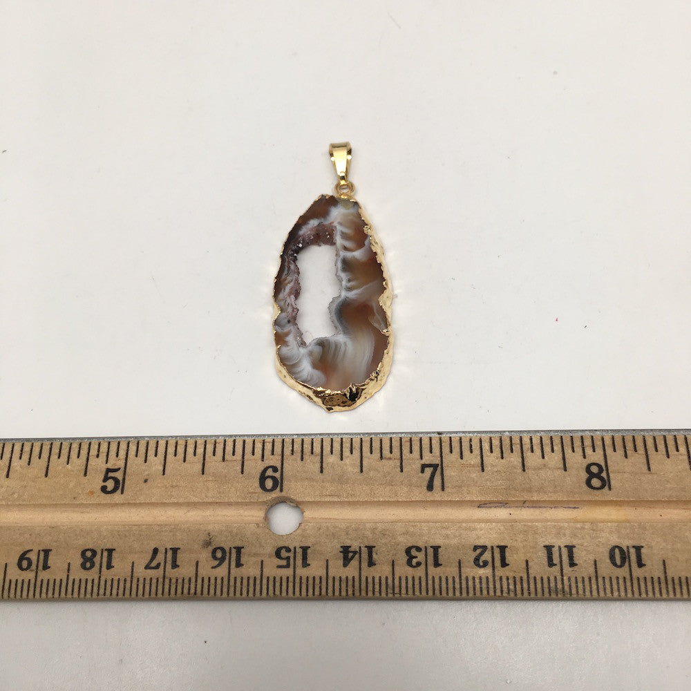 29 cts Agate Druzy Slice Geode Pendant Electroplated Gold Plated @Brazil, C919 - watangem.com
