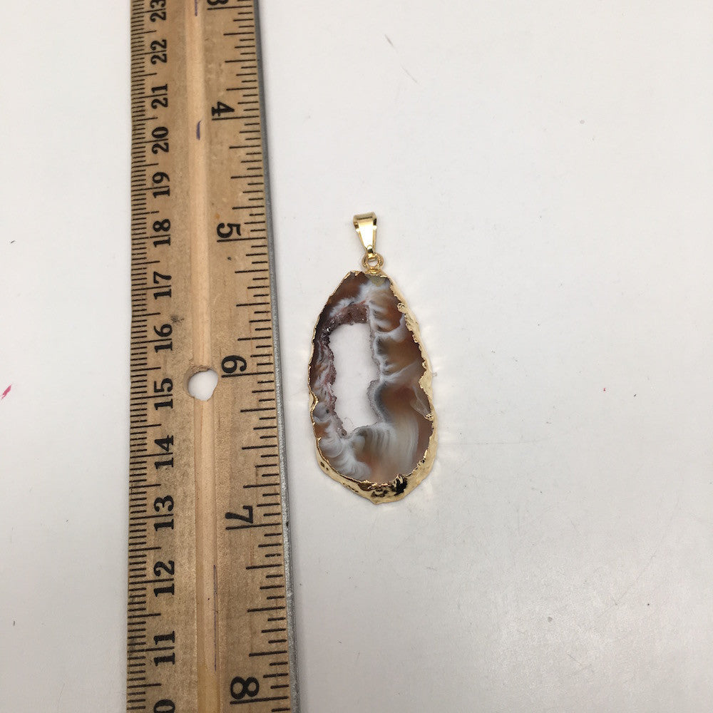 29 cts Agate Druzy Slice Geode Pendant Electroplated Gold Plated @Brazil, C919 - watangem.com
