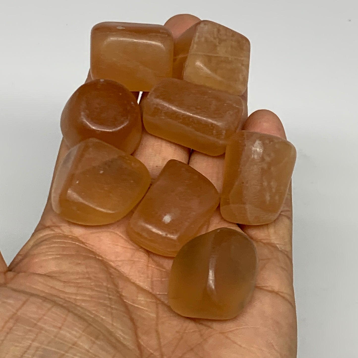 132g, 0.7"-1.1", 8pcs, Honey Calcite Tumbled Stones @Afghanistan, B26741