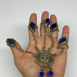 89.4g, 7.25" Tribal Turkmen Lapis Inlay 5 Finger Cuff Bracelet @Afghanistan, B13