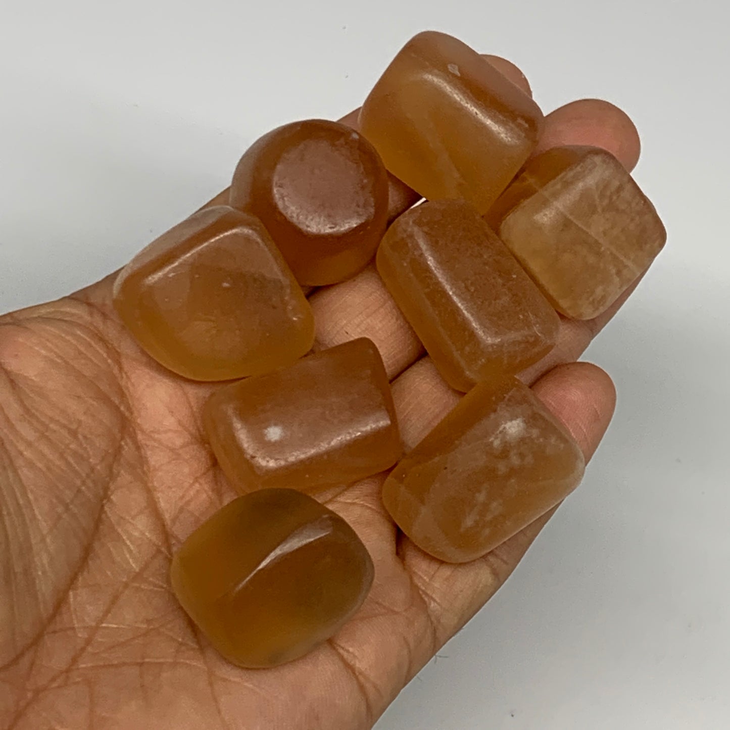132g, 0.7"-1.1", 8pcs, Honey Calcite Tumbled Stones @Afghanistan, B26741