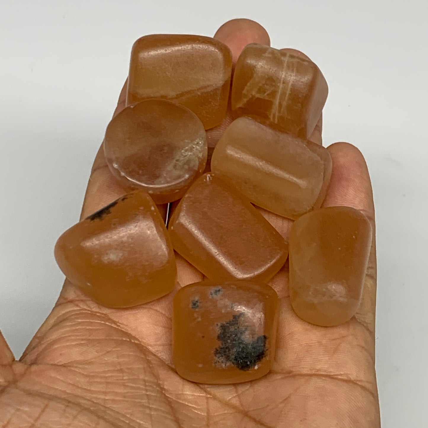 132g, 0.7"-1.1", 8pcs, Honey Calcite Tumbled Stones @Afghanistan, B26741