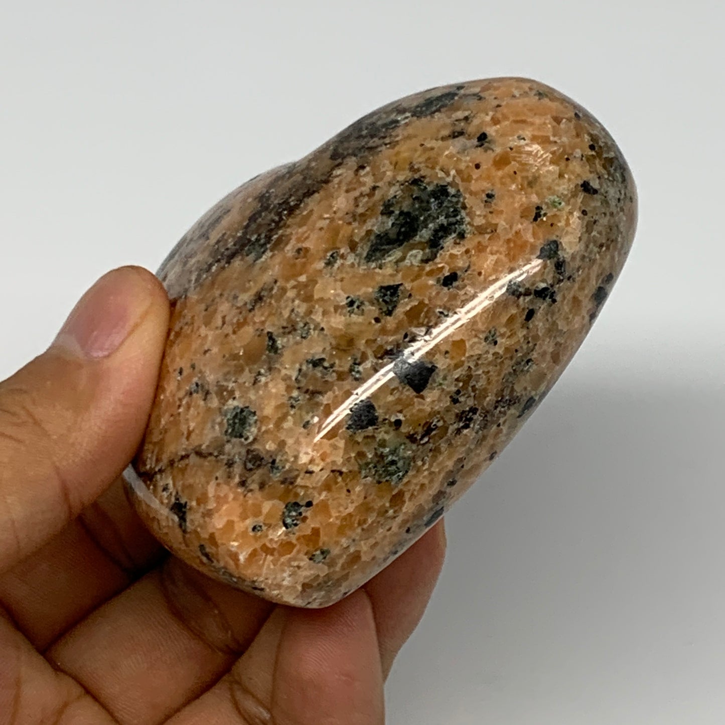 250.4g, 2.7"x3.1"x1.3" Orange Calcite Heart Gemstones from Madagascar, B17179