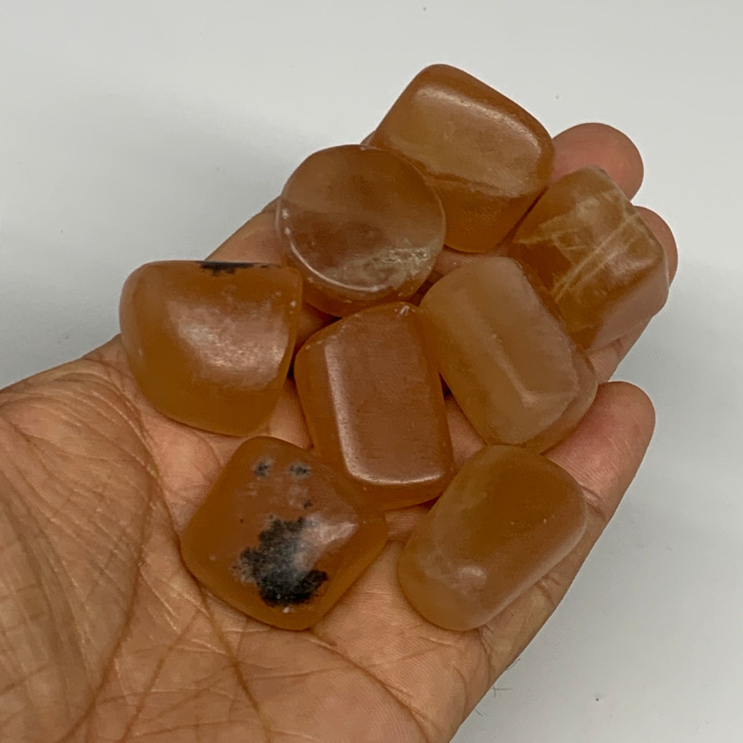 132g, 0.7"-1.1", 8pcs, Honey Calcite Tumbled Stones @Afghanistan, B26741