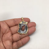 35 cts Agate Druzy Slice Geode Pendant Electroplated Gold Plated @Brazil, C923