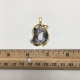 35 cts Agate Druzy Slice Geode Pendant Electroplated Gold Plated @Brazil, C923