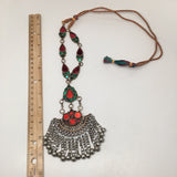 Handmade Afghan Tribal Kuchi Multi-Color Glass Bells Boho ATS Necklace, KN361