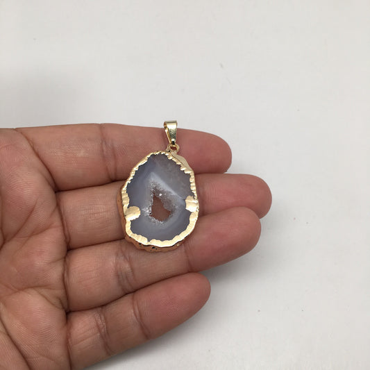 27 cts Agate Druzy Slice Geode Pendant Electroplated Gold Plated @Brazil, C924 - watangem.com