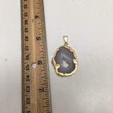 27 cts Agate Druzy Slice Geode Pendant Electroplated Gold Plated @Brazil, C924 - watangem.com