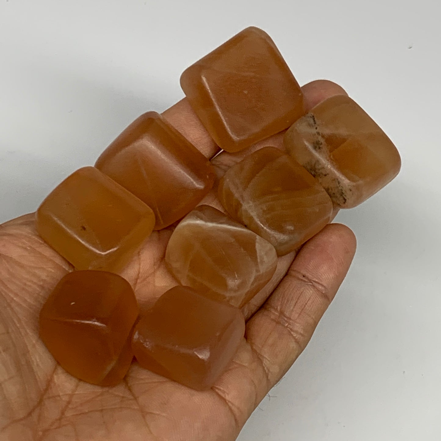 147.2g, 0.9"-1.2", 8pcs, Honey Calcite Tumbled Stones @Afghanistan, B26743