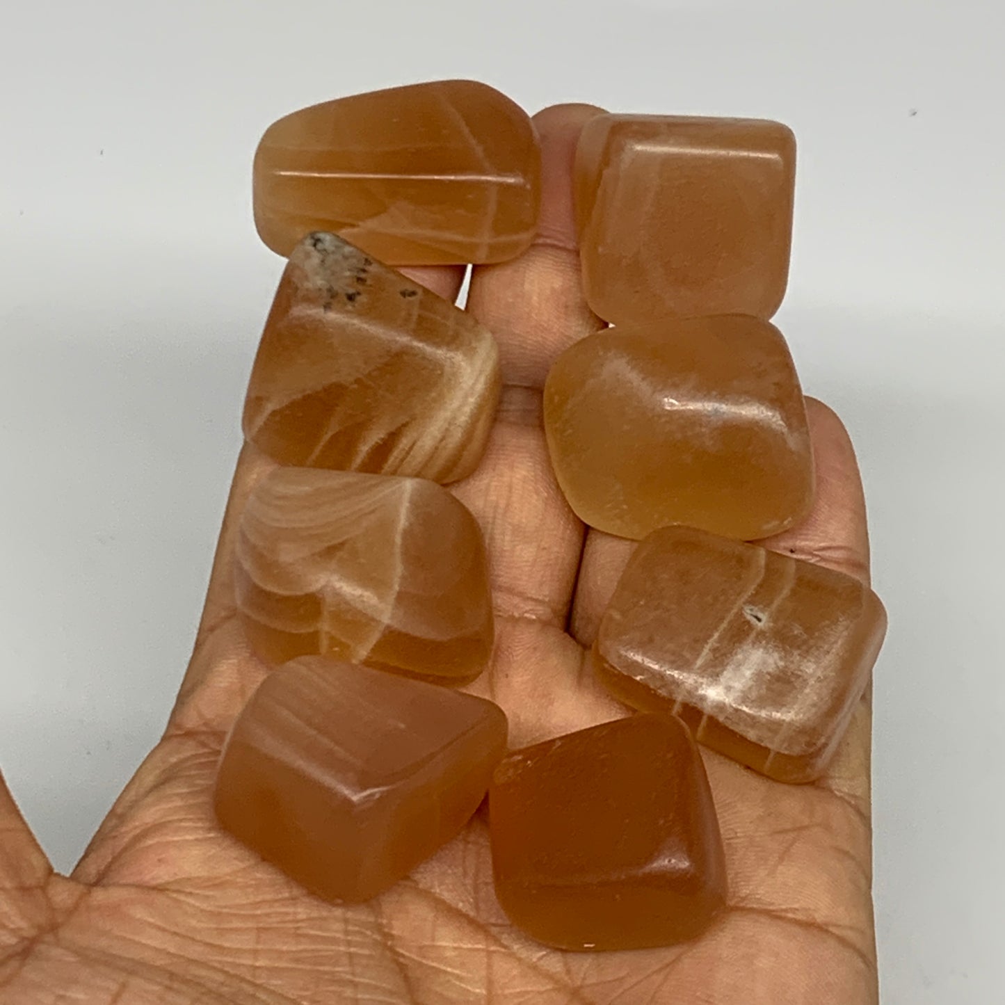 143.7g, 1"-1.3", 8pcs, Honey Calcite Tumbled Stones @Afghanistan, B26745