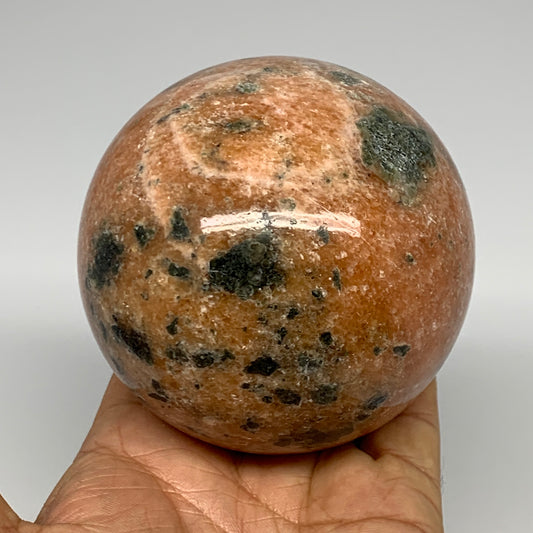 755g, 3.2"(80mm) Orange Calcite Sphere Ball Gemstone from Madagascar, B17182