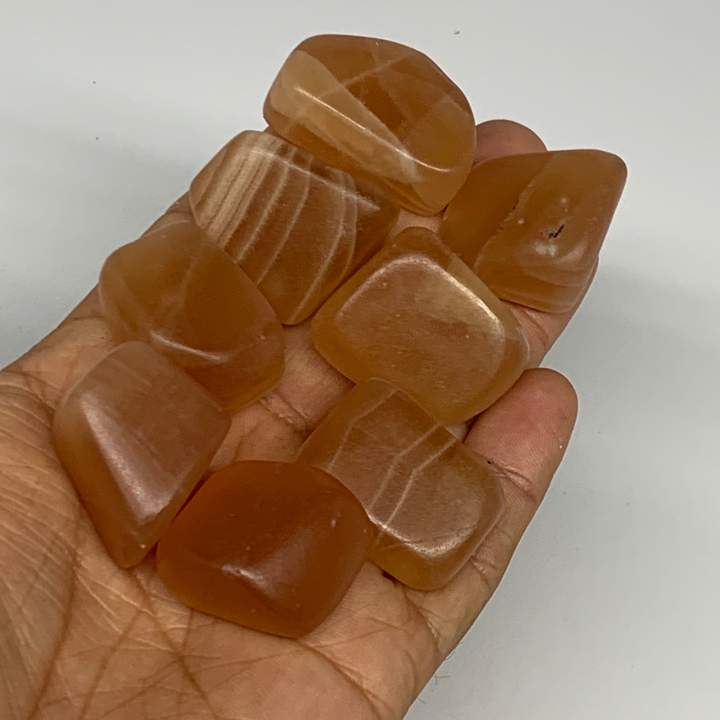 143.7g, 1"-1.3", 8pcs, Honey Calcite Tumbled Stones @Afghanistan, B26745