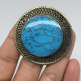 1.9"x0.3" Blue Turquoise Inlay Ring Round Shape, Turkmen Ring,7, 7.5,8.5, TR147