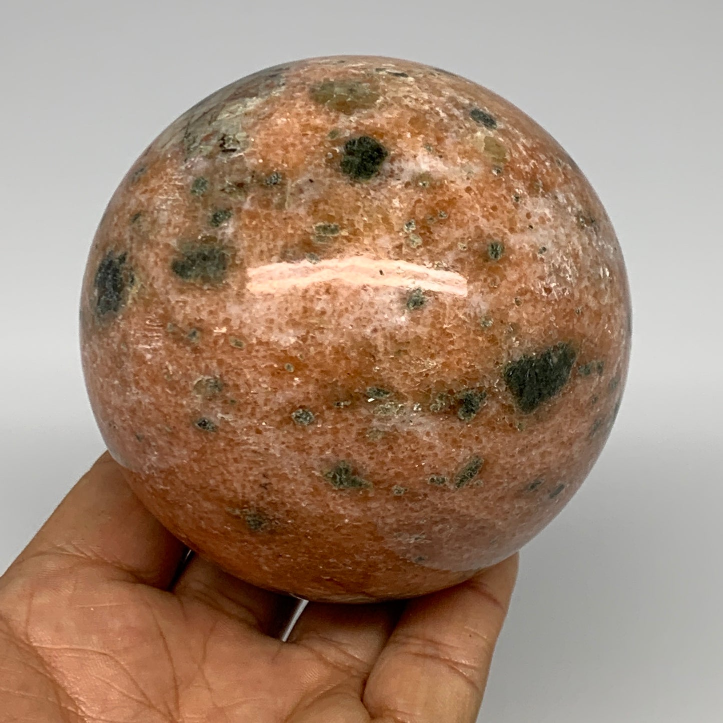 755g, 3.2"(80mm) Orange Calcite Sphere Ball Gemstone from Madagascar, B17182