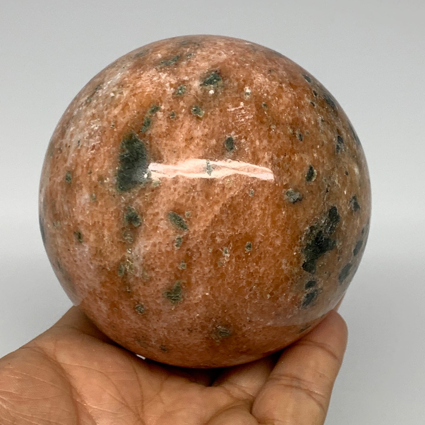 755g, 3.2"(80mm) Orange Calcite Sphere Ball Gemstone from Madagascar, B17182
