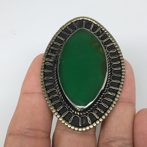 2.3"x1.6"x0.3" Green Nephrite Jade Ring Marquise, Turkmen Ring, 7.5,8.5, TR149