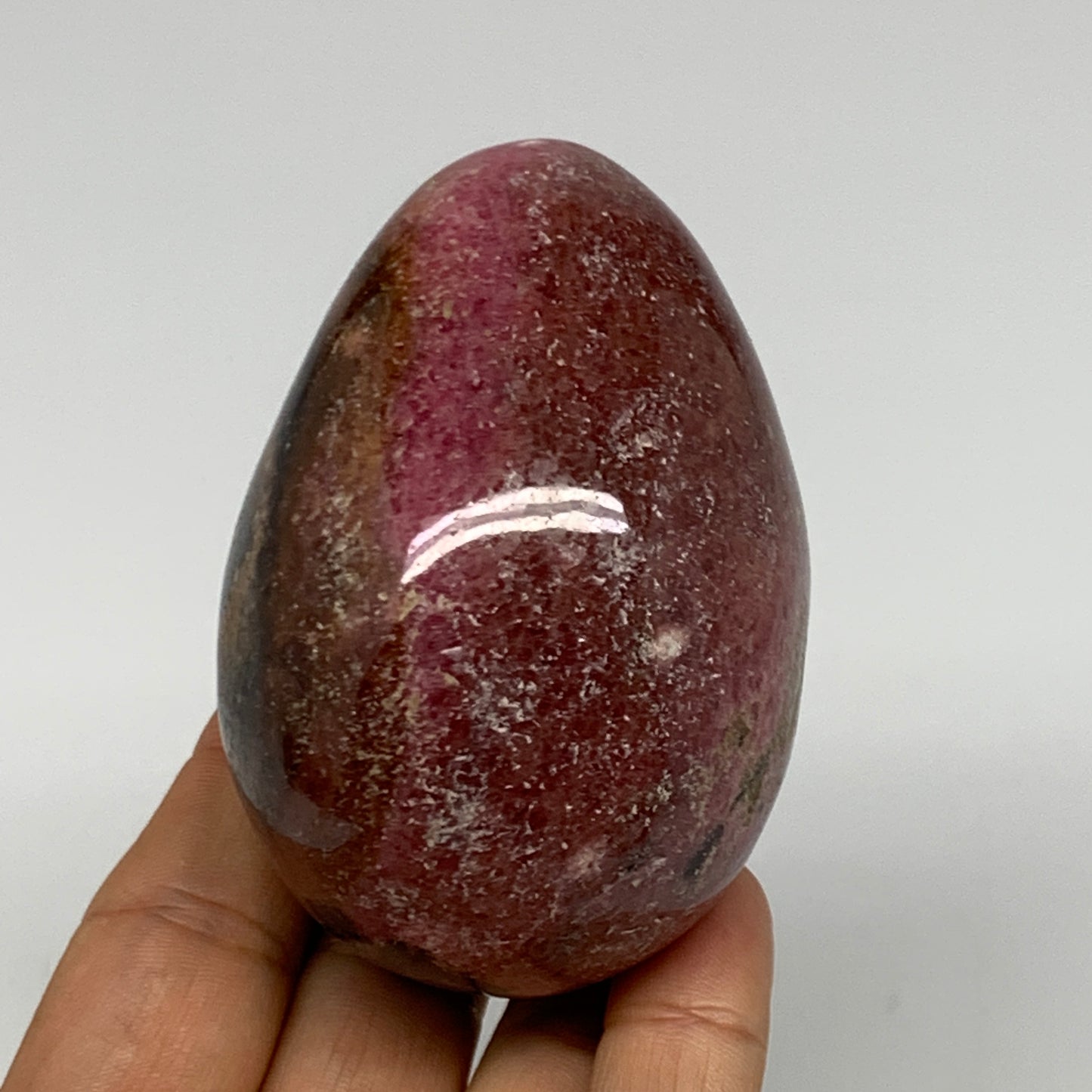 377.5g, 3"x2.1" Natural Untreated Rhodonite Egg Polished @Madagascar, B22781