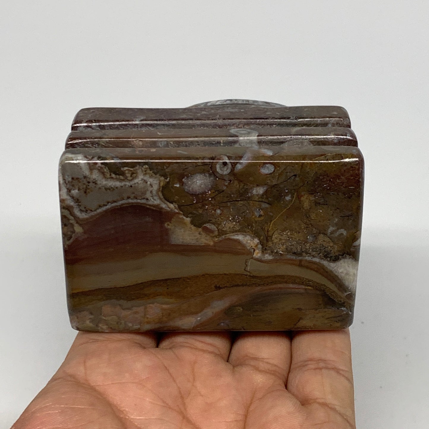 510g, 2.8" x 2.8" x 1.9" Fossils Orthoceras Ammonite Business Card Holder,B8096