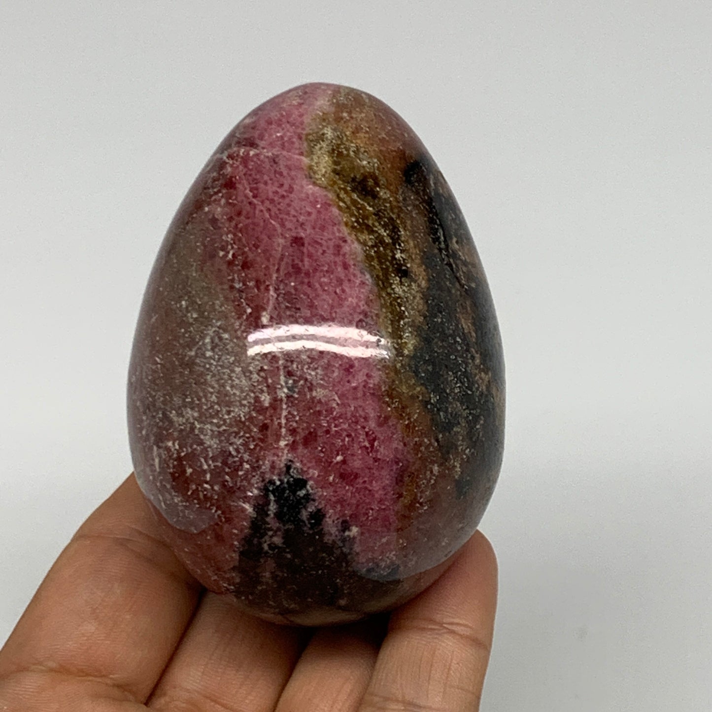 377.5g, 3"x2.1" Natural Untreated Rhodonite Egg Polished @Madagascar, B22781