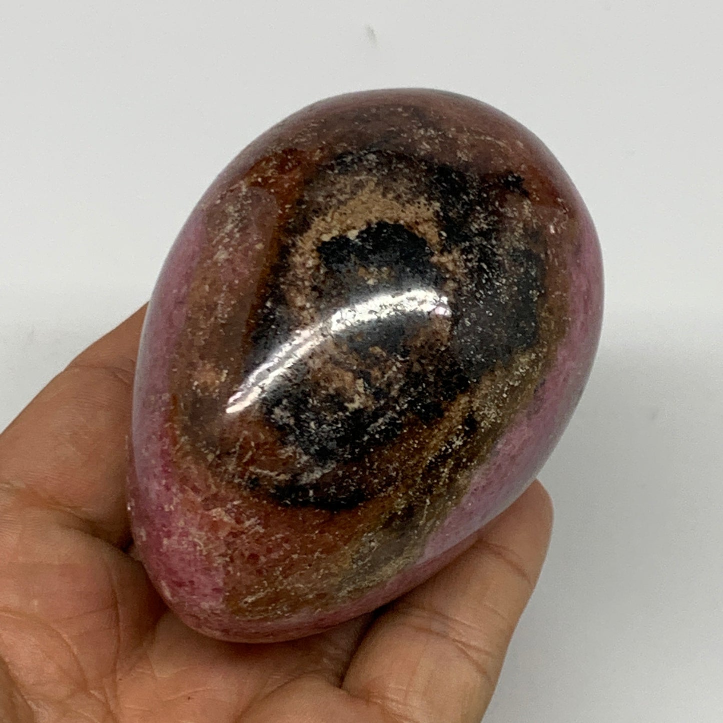 377.5g, 3"x2.1" Natural Untreated Rhodonite Egg Polished @Madagascar, B22781