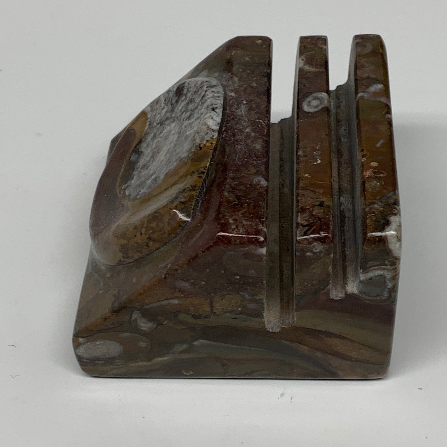 510g, 2.8" x 2.8" x 1.9" Fossils Orthoceras Ammonite Business Card Holder,B8096