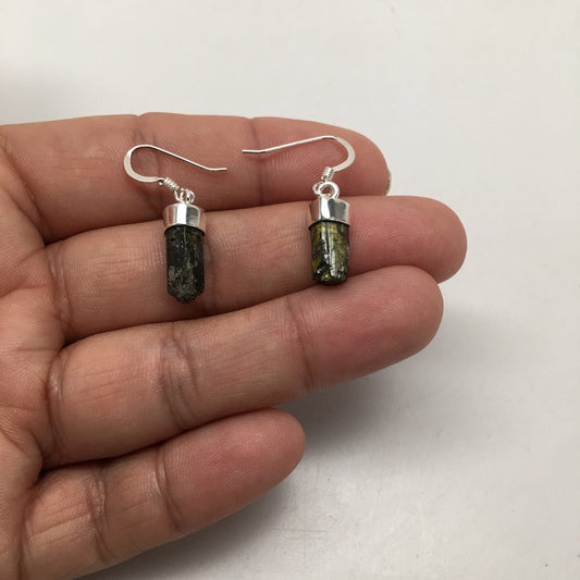 13 cts Rough Green Tourmaline Earrings Sterling Silver @Brazil, E009, BE18