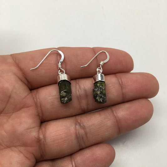 15 cts Rough Green Tourmaline Earrings Sterling Silver @Brazil, E009, BE19