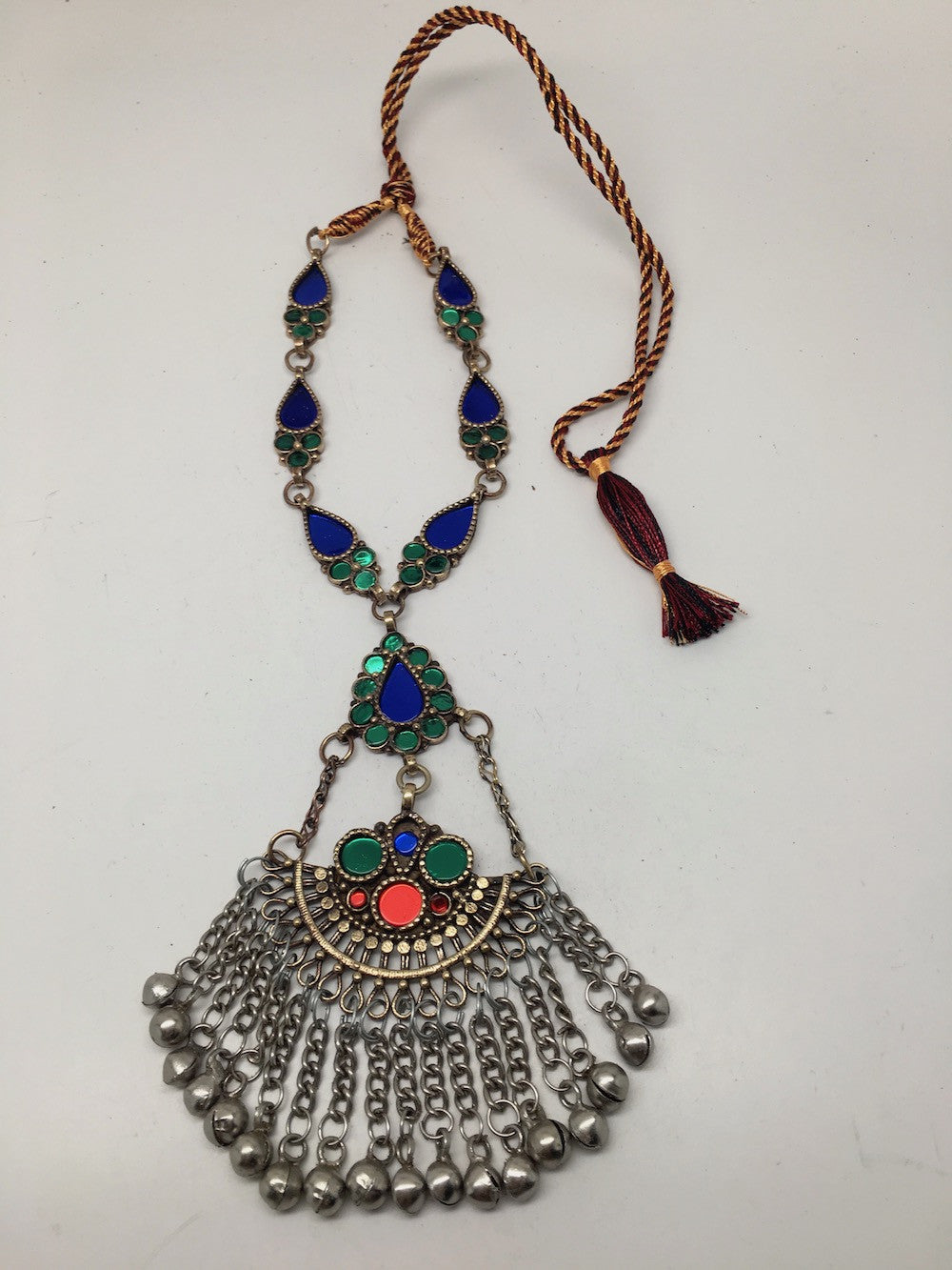 Handmade Afghan Tribal Kuchi Multi-Color Glass Bells Boho ATS Necklace, KN372 - watangem.com