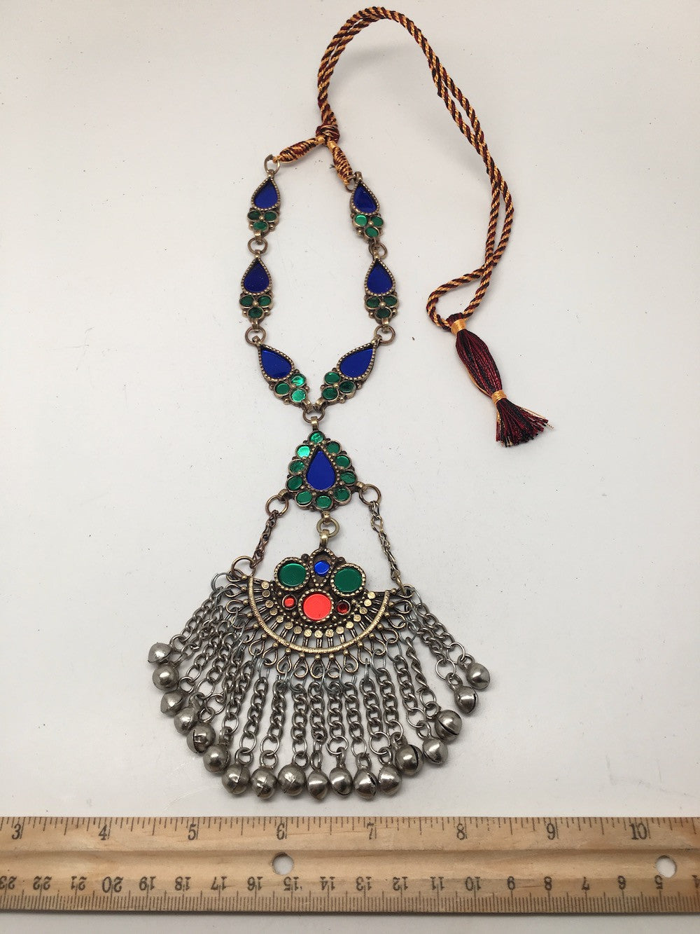 Handmade Afghan Tribal Kuchi Multi-Color Glass Bells Boho ATS Necklace, KN372 - watangem.com