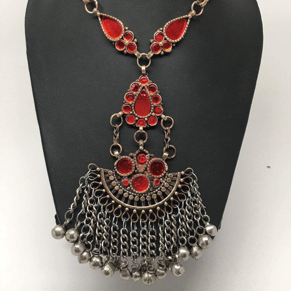 Handmade Afghan Tribal Kuchi Multi-Color Glass Bells Boho ATS Necklace, KN375