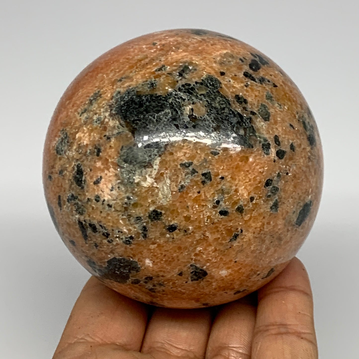 605g, 2.9"(74mm) Orange Calcite Sphere Ball Gemstone from Madagascar, B17188