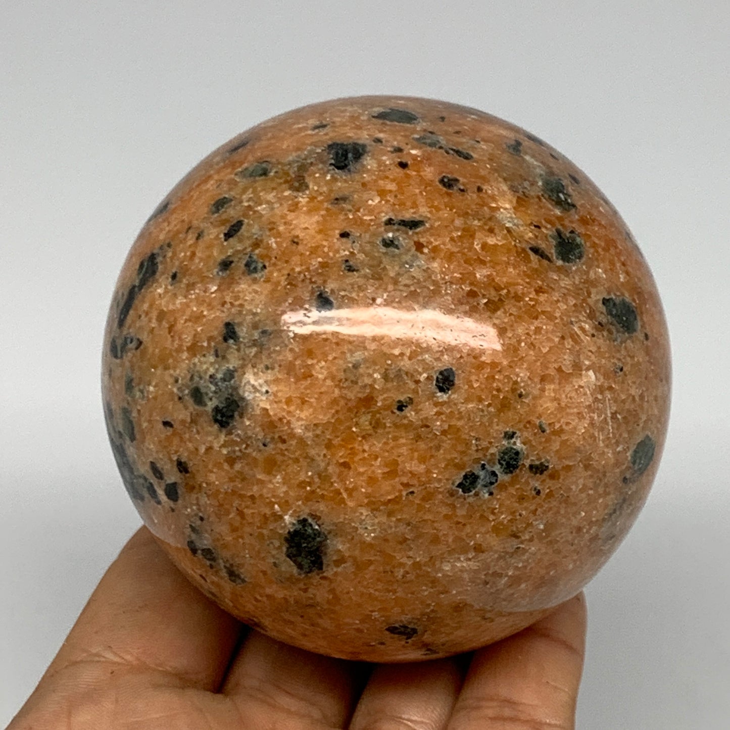 605g, 2.9"(74mm) Orange Calcite Sphere Ball Gemstone from Madagascar, B17188
