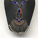 Handmade Afghan Tribal Kuchi Multi-Color Glass Bells Boho ATS Necklace, KN380