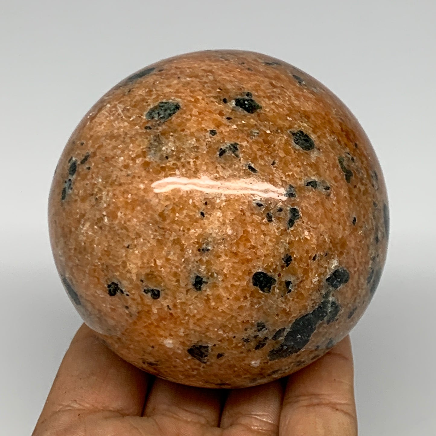 605g, 2.9"(74mm) Orange Calcite Sphere Ball Gemstone from Madagascar, B17188