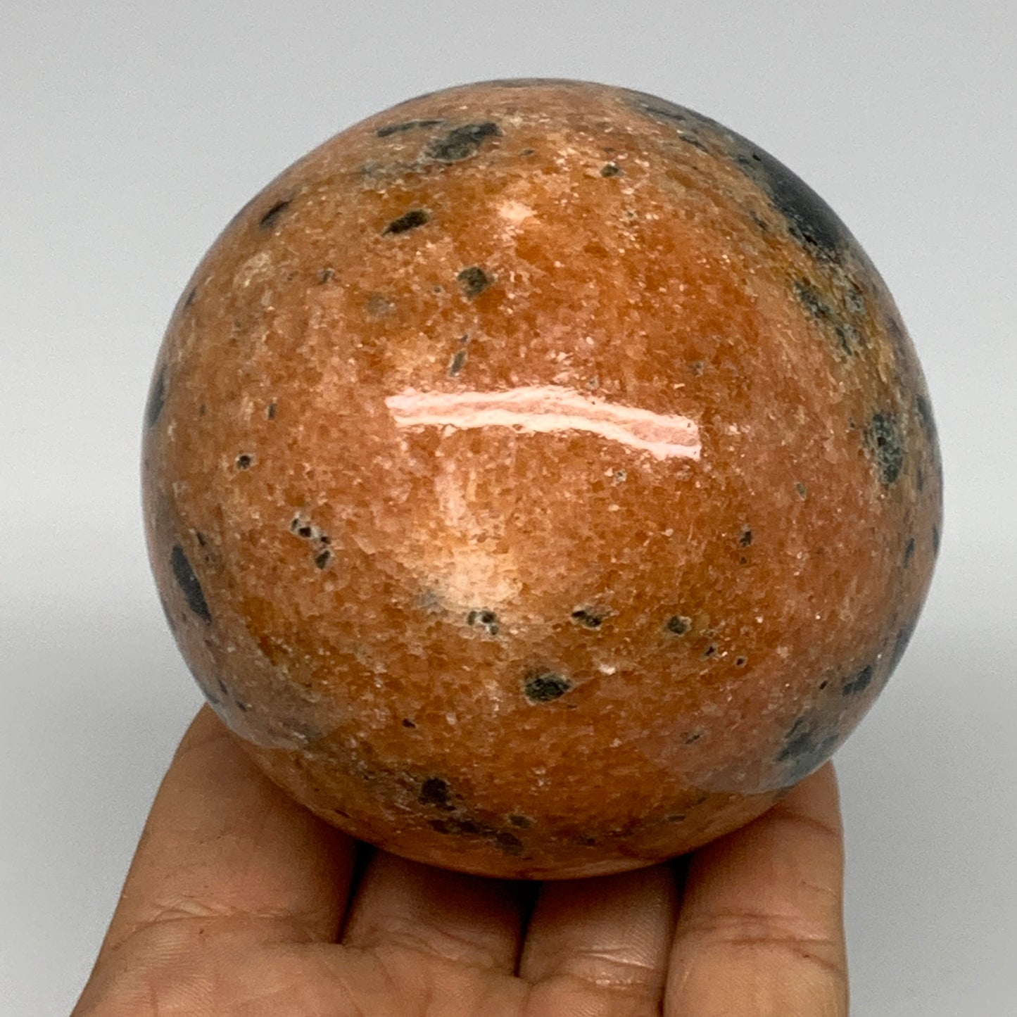 605g, 2.9"(74mm) Orange Calcite Sphere Ball Gemstone from Madagascar, B17188