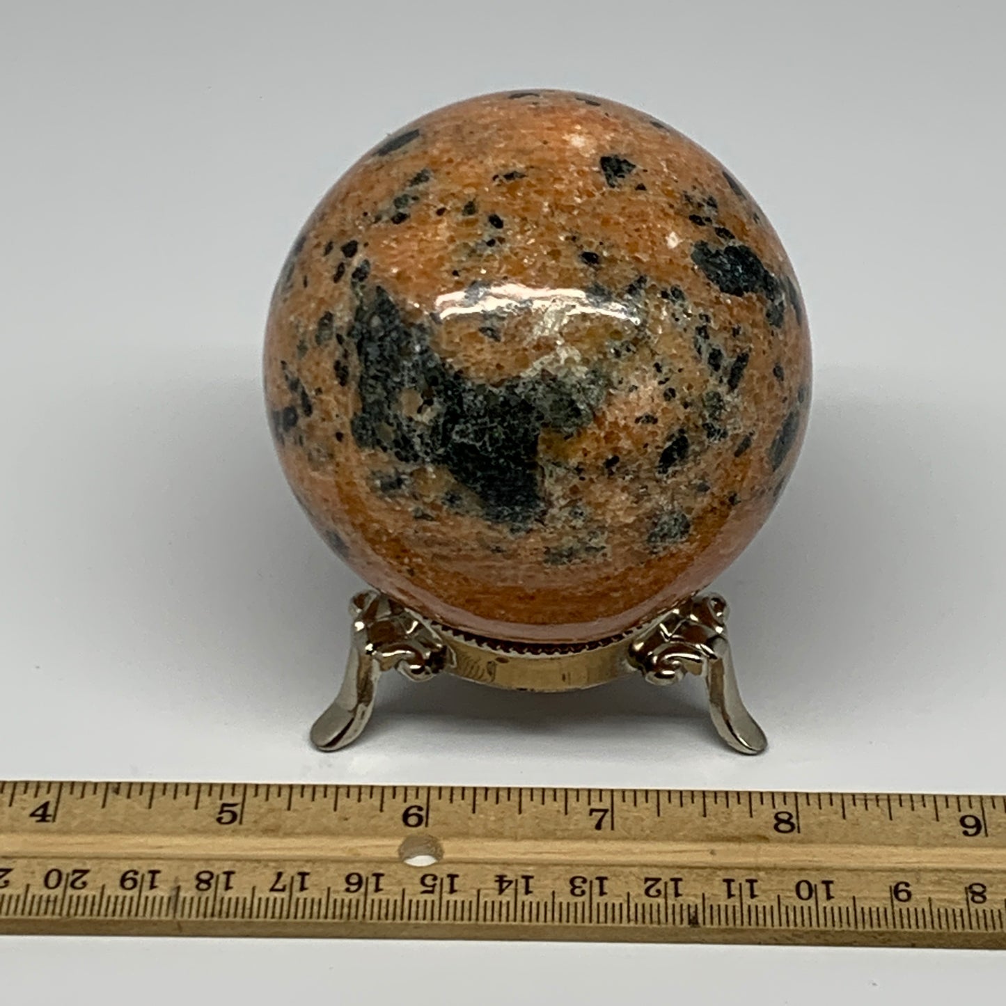 605g, 2.9"(74mm) Orange Calcite Sphere Ball Gemstone from Madagascar, B17188