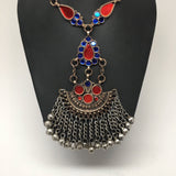 Handmade Afghan Tribal Kuchi Multi-Color Glass Bells Boho ATS Necklace, KN382
