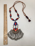 Handmade Afghan Tribal Kuchi Multi-Color Glass Bells Boho ATS Necklace, KN382