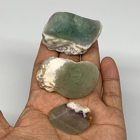 139.9g,1.3"-2", 3pcs, Fluorite Tumbled Rough/Semi- Polished @Mexico, B18721