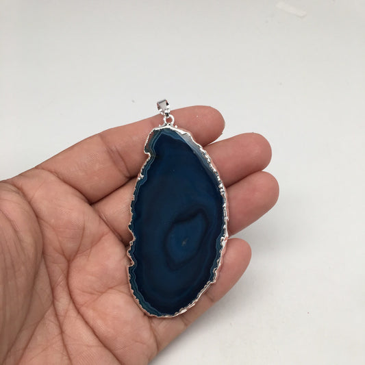 77.5 cts Blue Agate Slice Pendant Electroplated Silver Plated from Brazil, C956