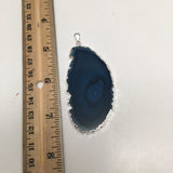 77.5 cts Blue Agate Slice Pendant Electroplated Silver Plated from Brazil, C956
