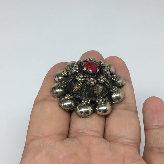 1.7"Antique Tribal Turkmen/kuchi Ring Round Red Boho Glass/Plastic,6 -9.5,TR139