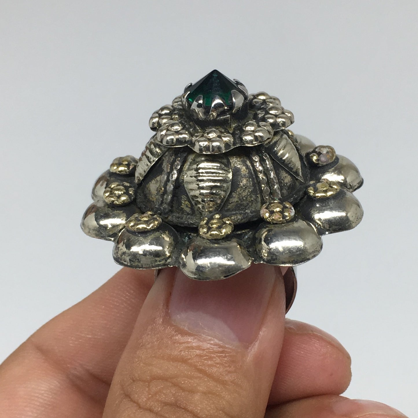 1.6"Antique Tribal Turk/Kuchi Ring Round Green Boho Glass/Plastic,8,8.5,TR195