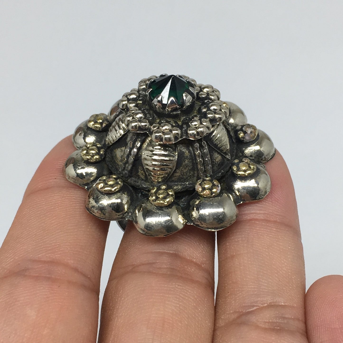 1.6"Antique Tribal Turk/Kuchi Ring Round Green Boho Glass/Plastic,8,8.5,TR195