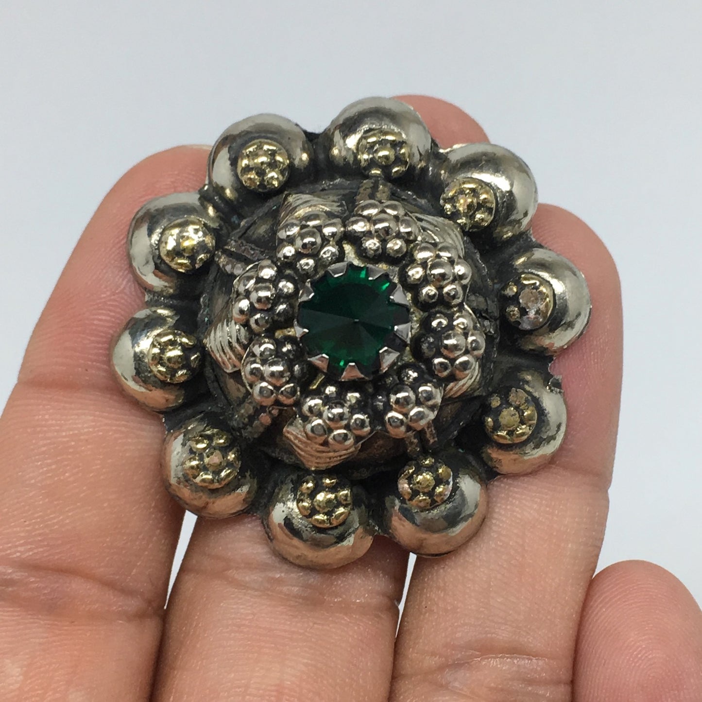 1.6"Antique Tribal Turk/Kuchi Ring Round Green Boho Glass/Plastic,8,8.5,TR195
