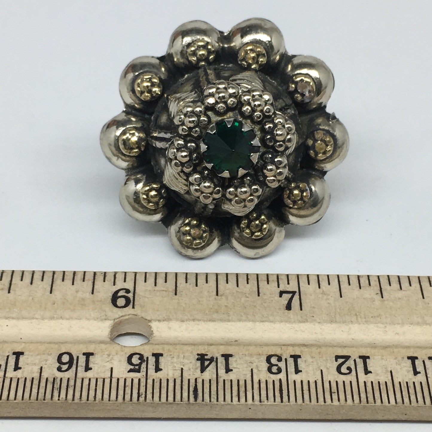 1.6"Antique Tribal Turk/Kuchi Ring Round Green Boho Glass/Plastic,8,8.5,TR195