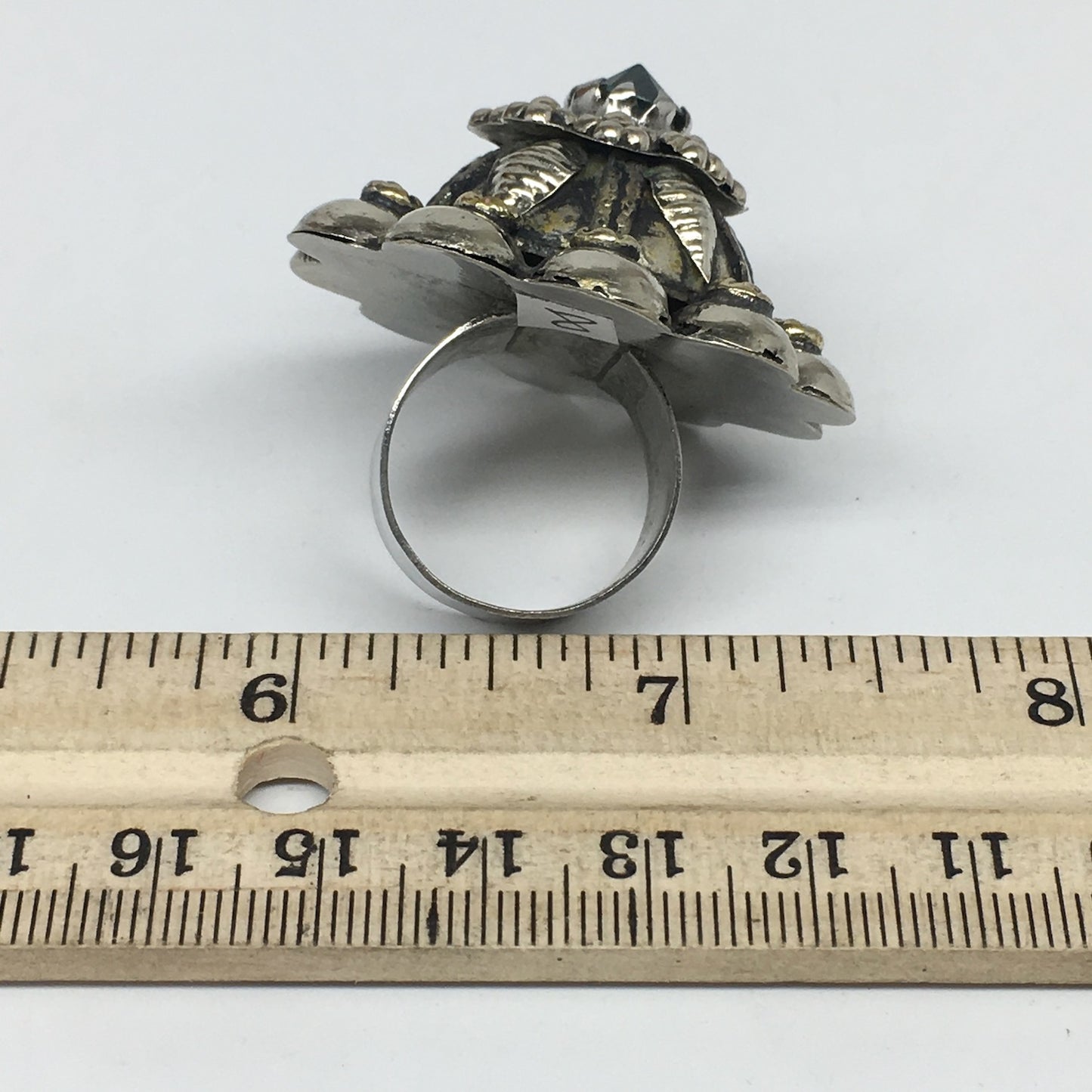 1.6"Antique Tribal Turk/Kuchi Ring Round Green Boho Glass/Plastic,8,8.5,TR195